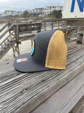 ShredDelish Paradise Barrel Charcoal & Old Gold 7 Panel Trucker Cap