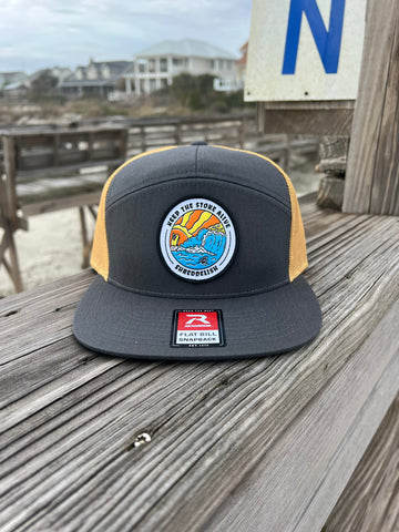 ShredDelish Paradise Barrel Charcoal & Old Gold 7 Panel Trucker Cap