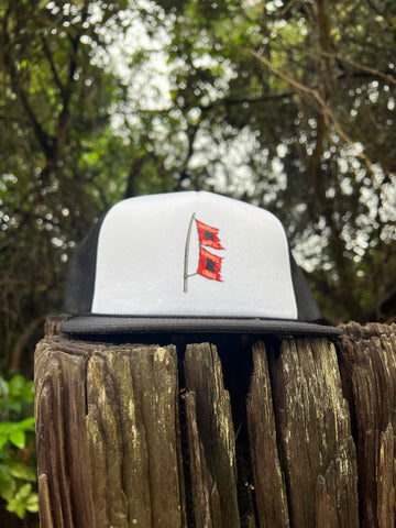 ShredDelish Hurrican Flag Black & White Foam Trucker