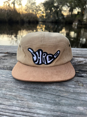 Khaki ShredDelish Shaka Corduroy 5 Panel Hat with Leather Strap